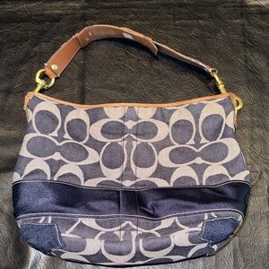 Coach Denim Navy and Tan Shoulder Bag, Beautiful Bag, Good Condition